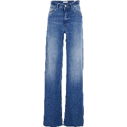 Blue Jeans with Five-Pocket Design and Logo Patch on the Back in Denim for Women
