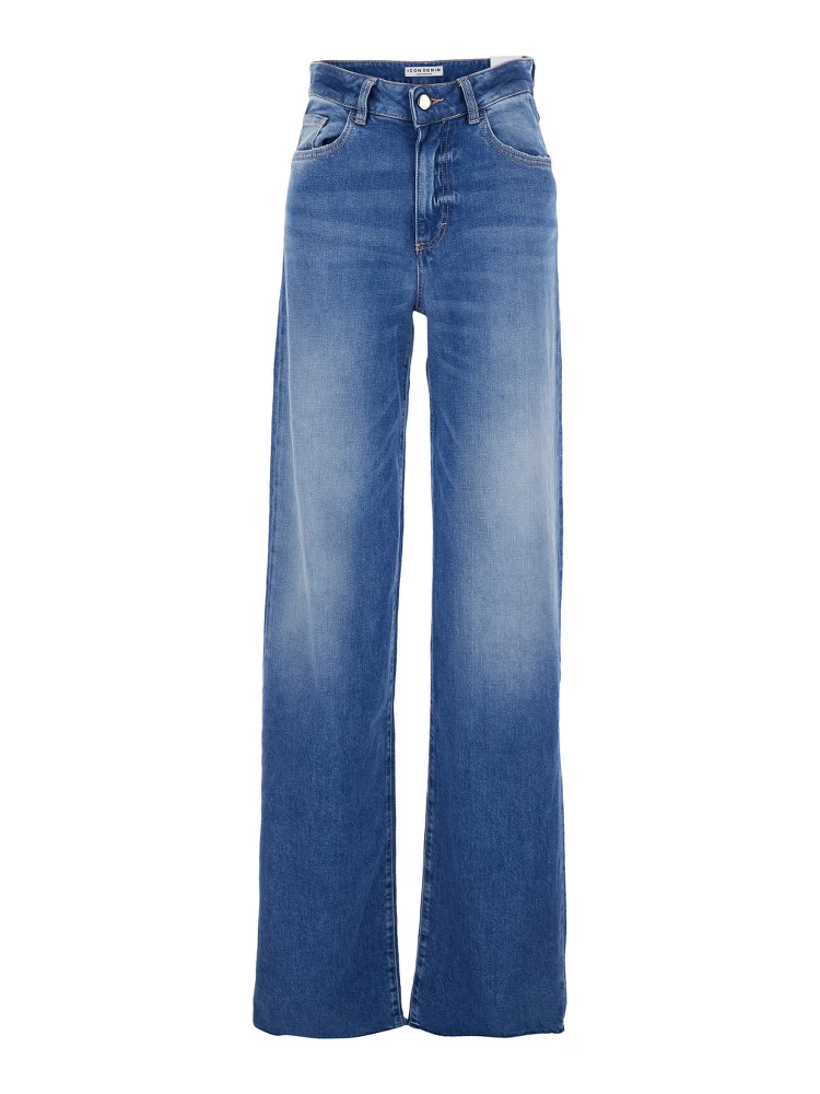 Blue Jeans with Five-Pocket Design and Logo Patch on the Back in Denim for Women