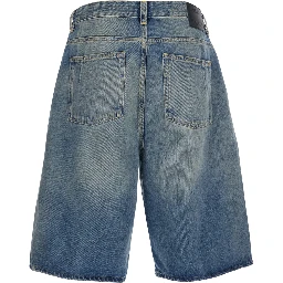 blue Five-pocket Bermuda with patch logo on the back in denim for men