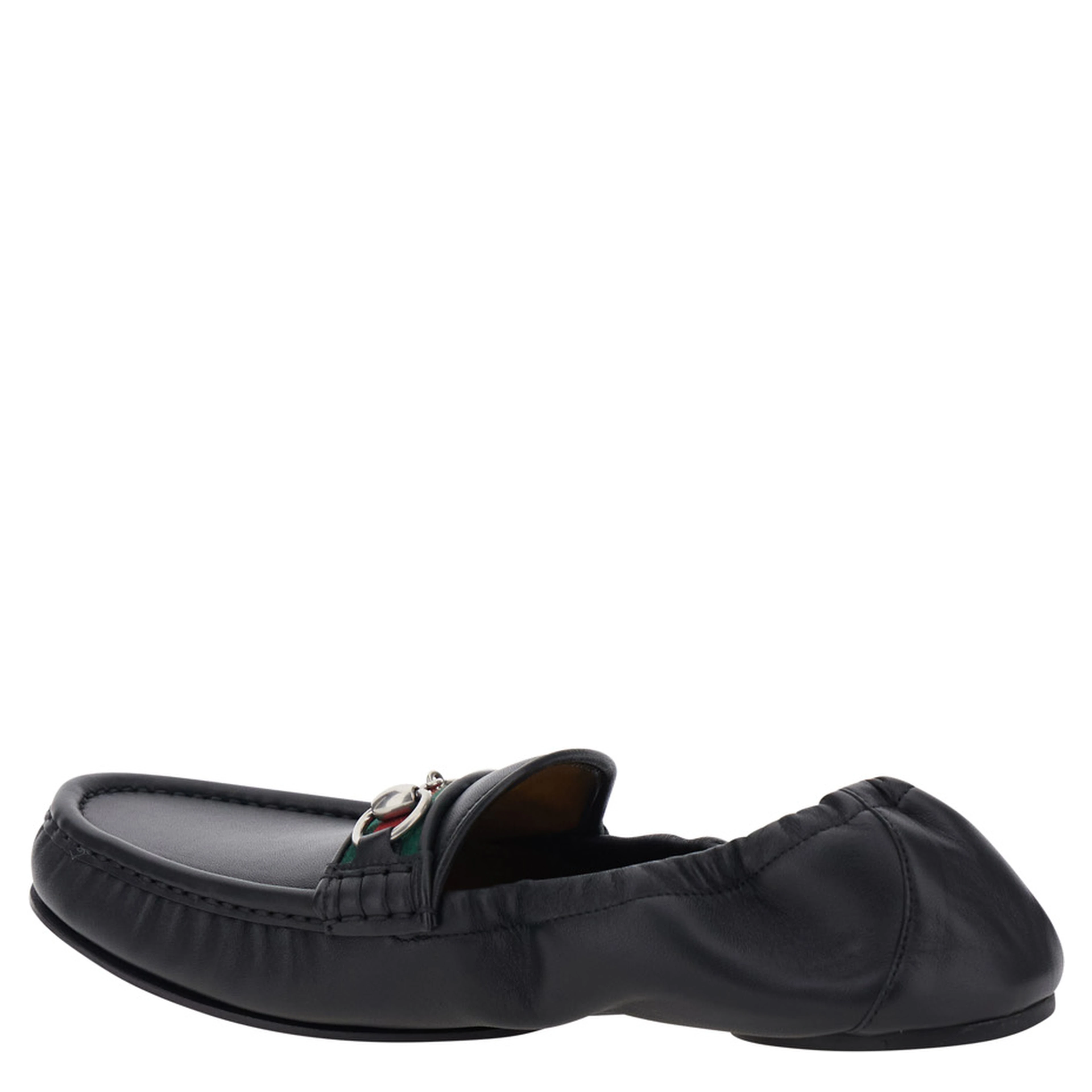 Black Loafers with Rounded Toe and Horsebit Detail on Front in Leather for Men