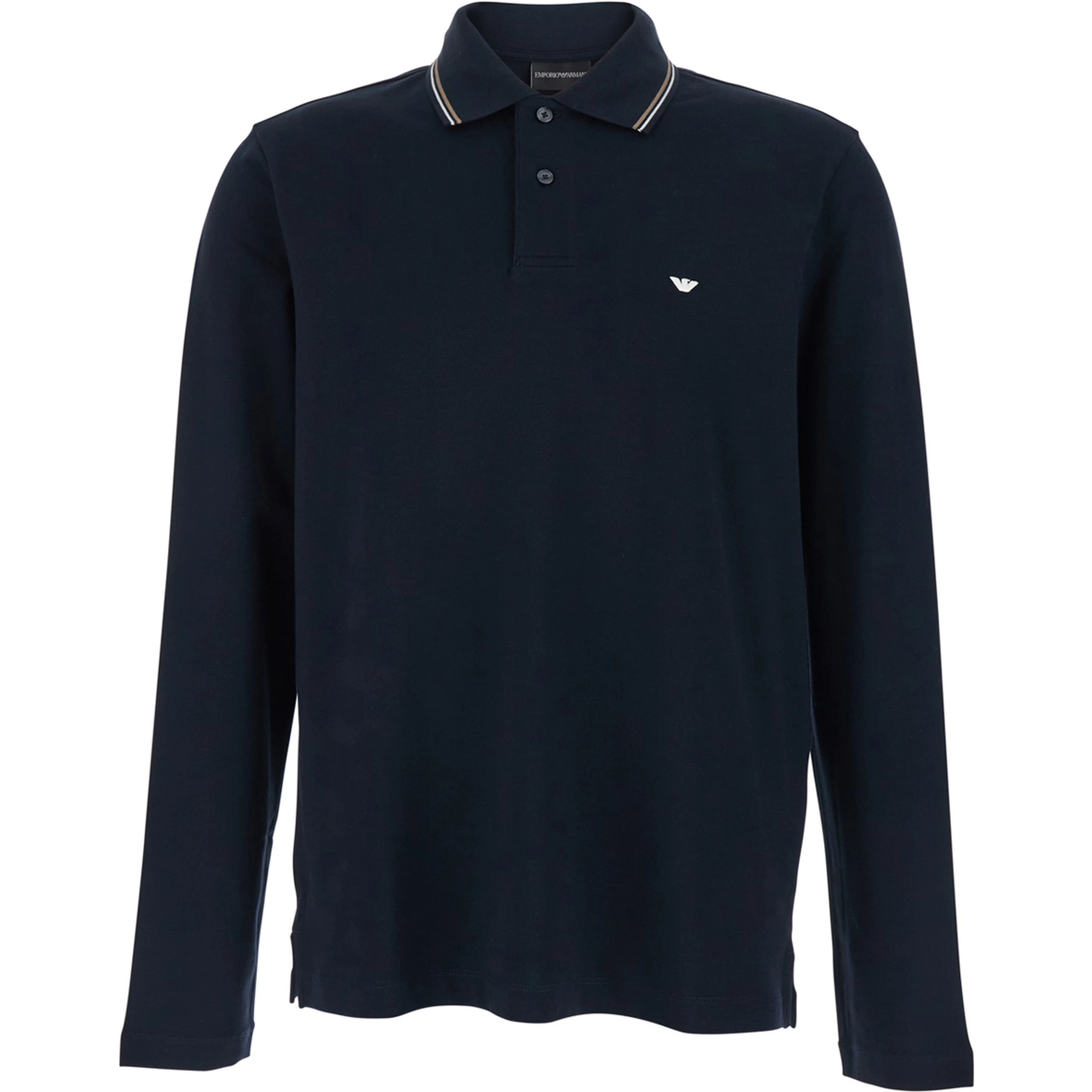 Blue Long Sleeve Polo with Front Logo in Cotton for Men