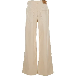 Rodayna Beige Jeans with Logo Patch on the Back and Wide Leg in Denim for Women
