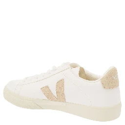 White and Beige Sneakers with Logo Details in Leather Man