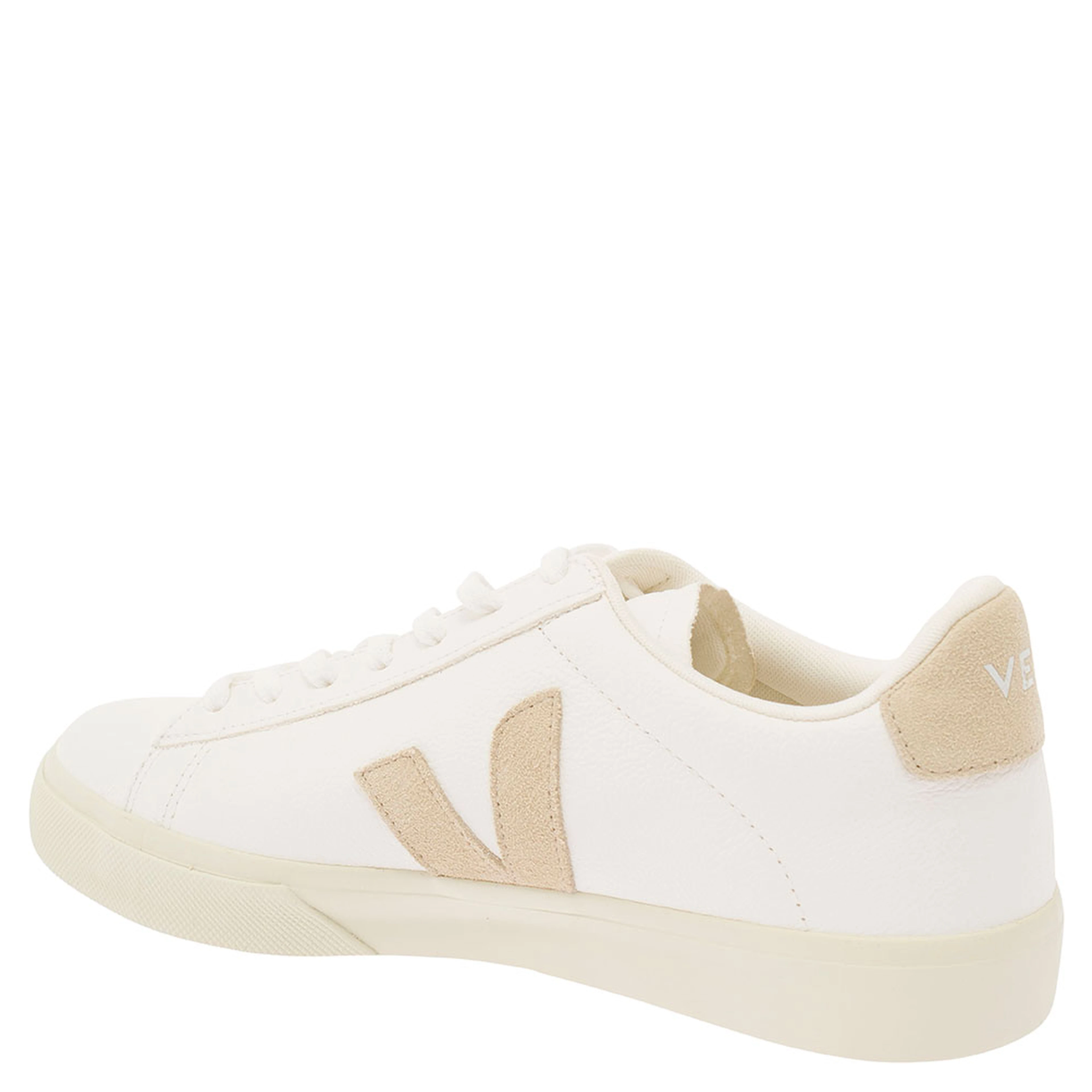 White and Beige Sneakers with Logo Details in Leather Man