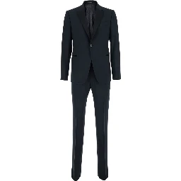 Blue Single-breasted Suit with Peak Revers in Wool for Men