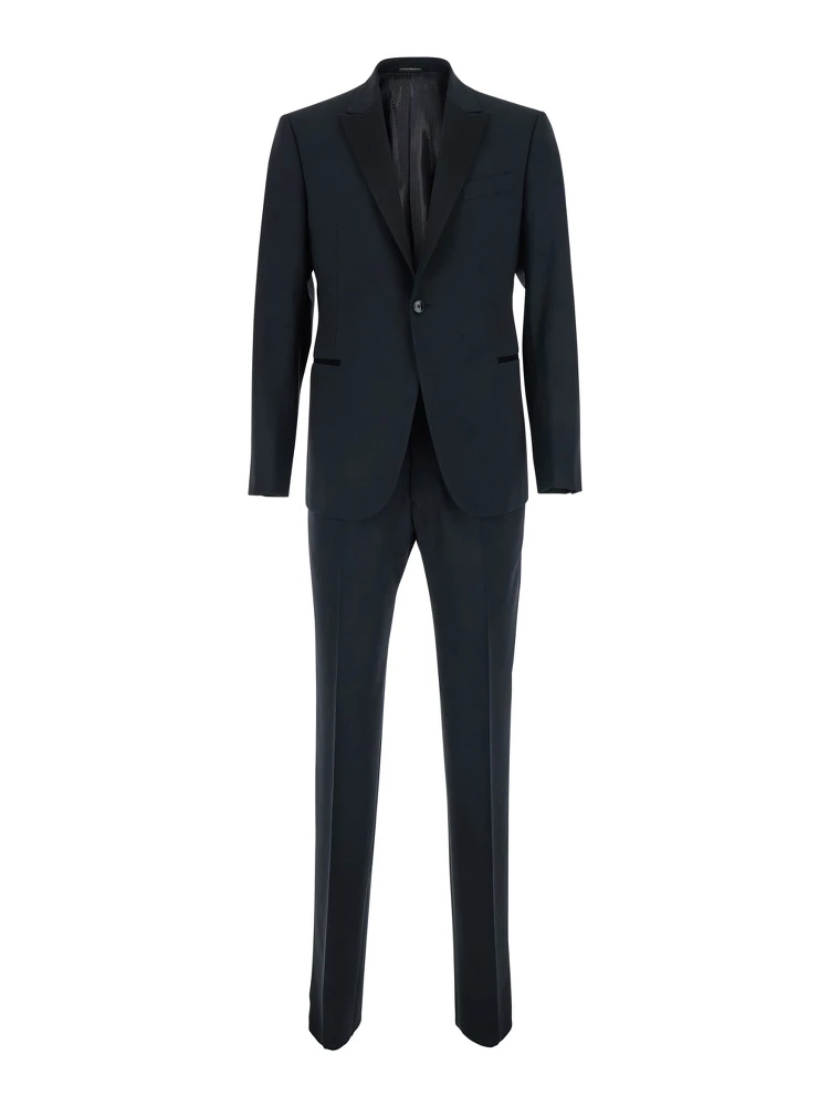 Blue Single-breasted Suit with Peak Revers in Wool for Men