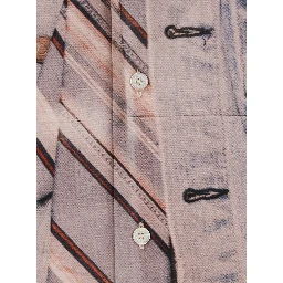 Pink Shirt with classic collar and trompe loeil print in cotton for men