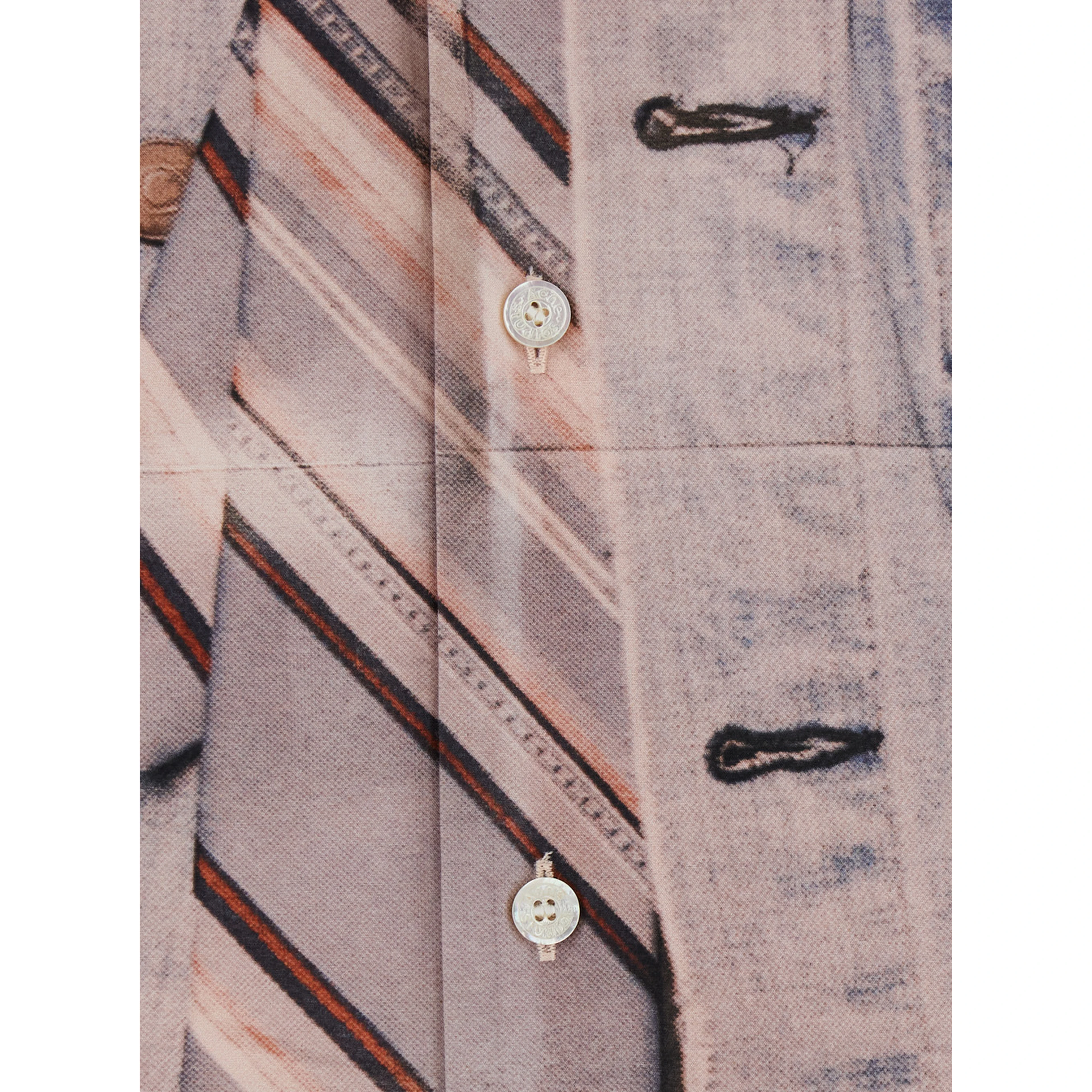 Pink Shirt with classic collar and trompe loeil print in cotton for men