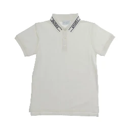 White Polo with Logo Lettering on the Collar in Cotton boy