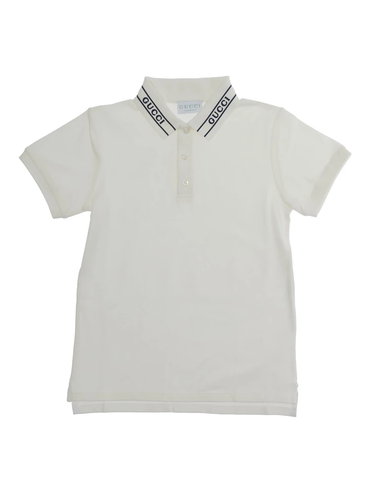 White Polo with Logo Lettering on the Collar in Cotton boy