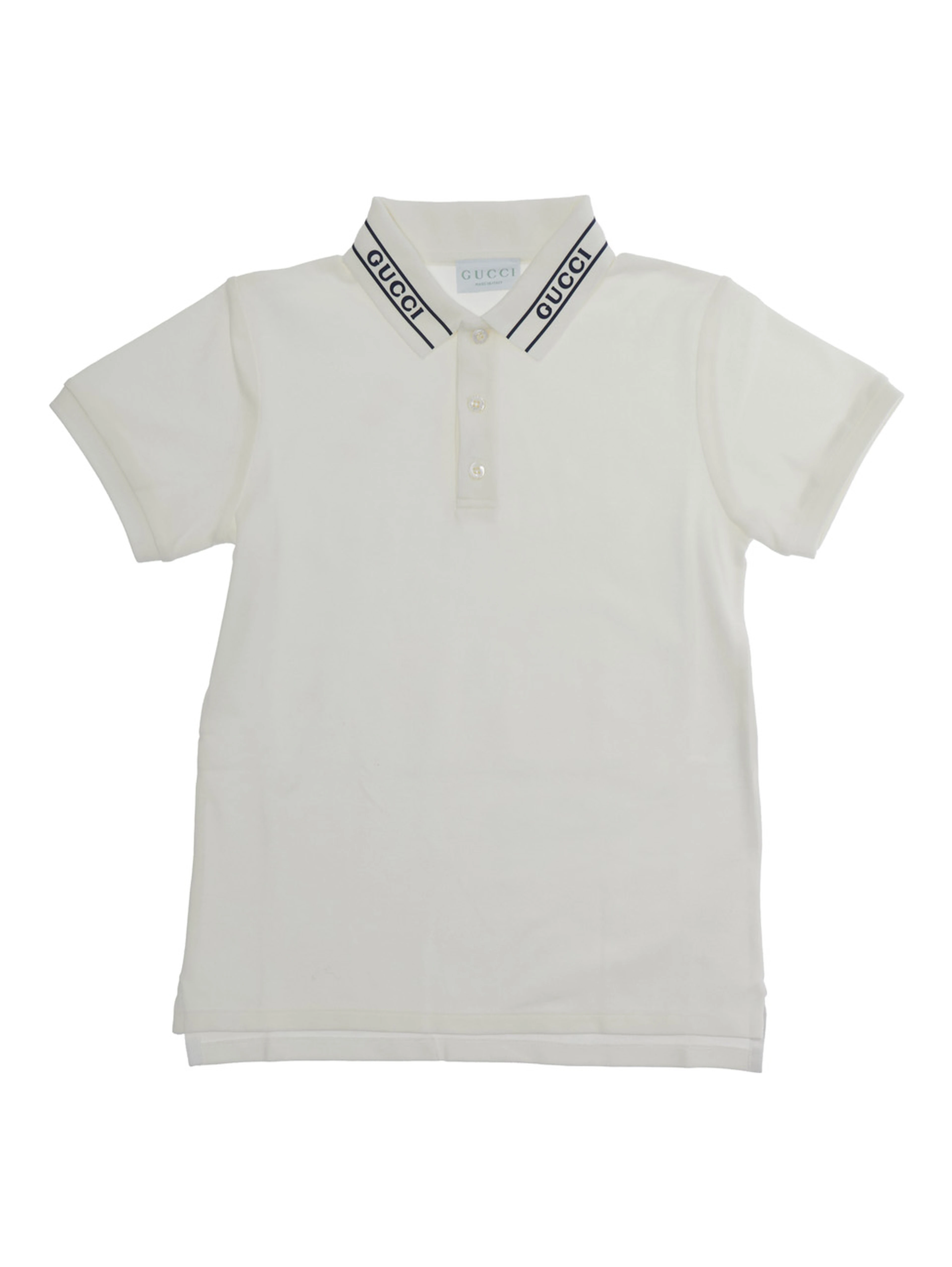 White Polo with Logo Lettering on the Collar in Cotton boy