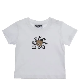 White Crew Neck T-Shirt with Front Print in Cotton Baby