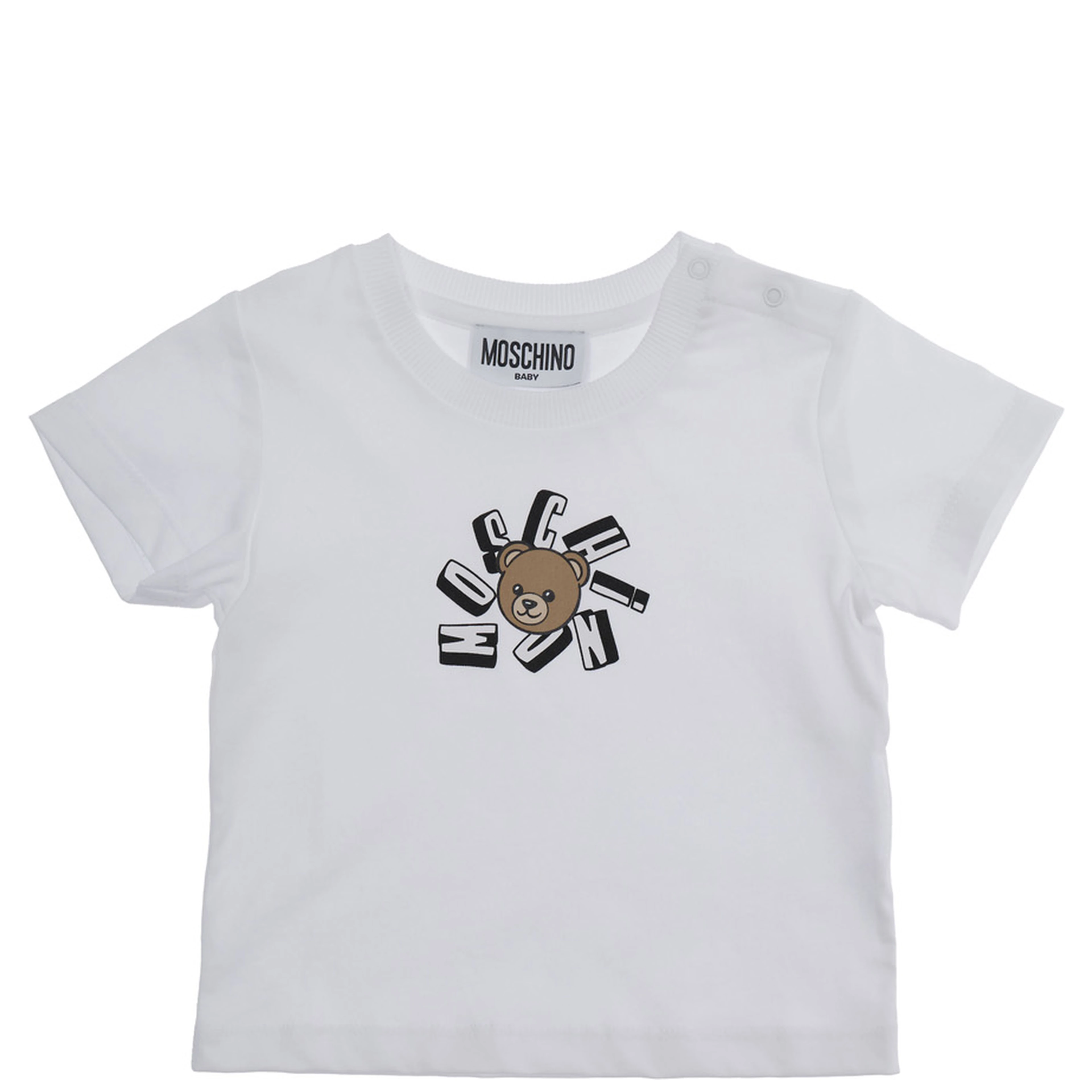 White Crew Neck T-Shirt with Front Print in Cotton Baby