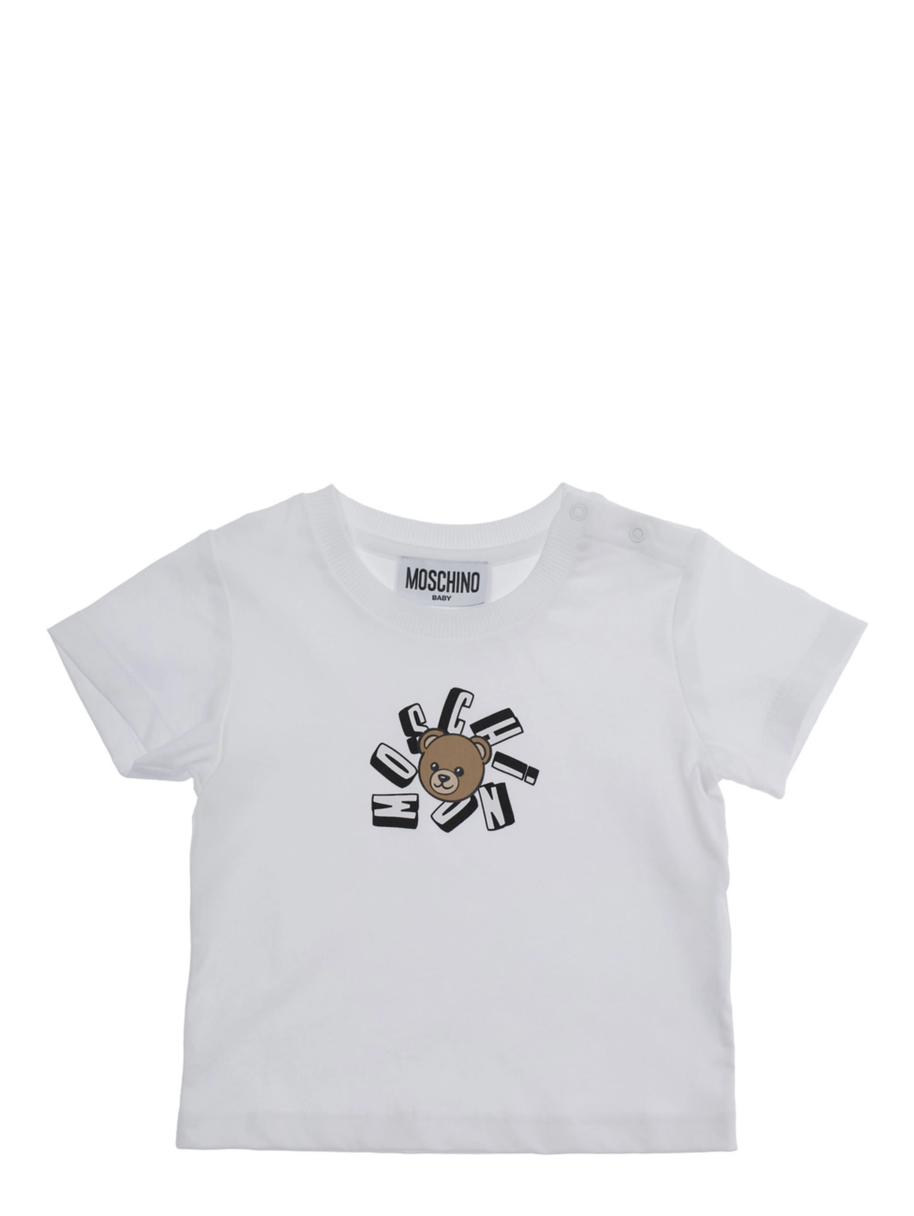 White Crew Neck T-Shirt with Front Print in Cotton Baby