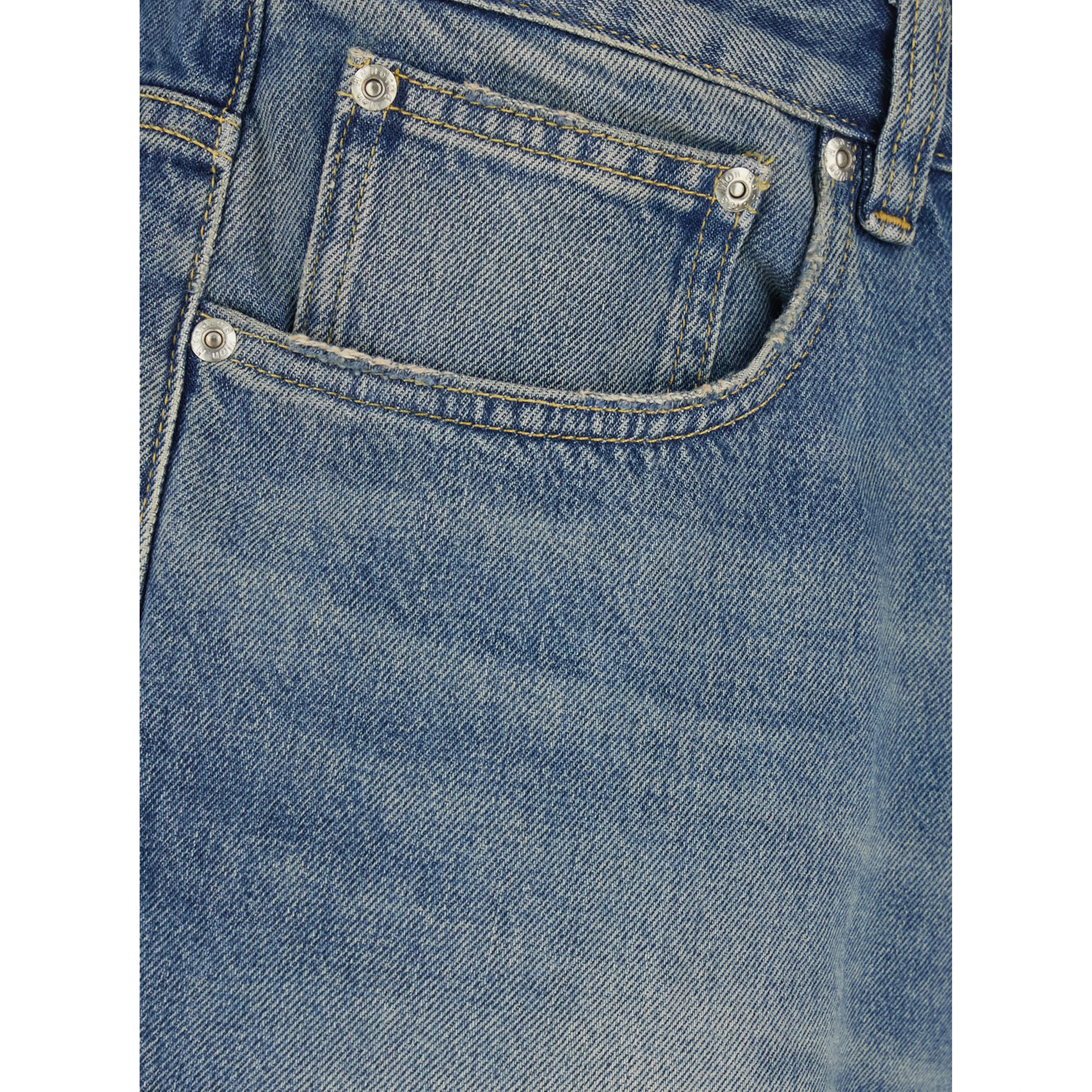 blue Five-pocket Bermuda with patch logo on the back in denim for men