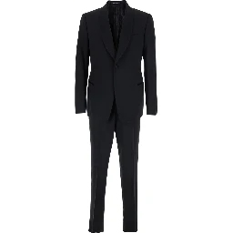 Black Single-breasted Suit with Shawl Lapel in Wool for Men