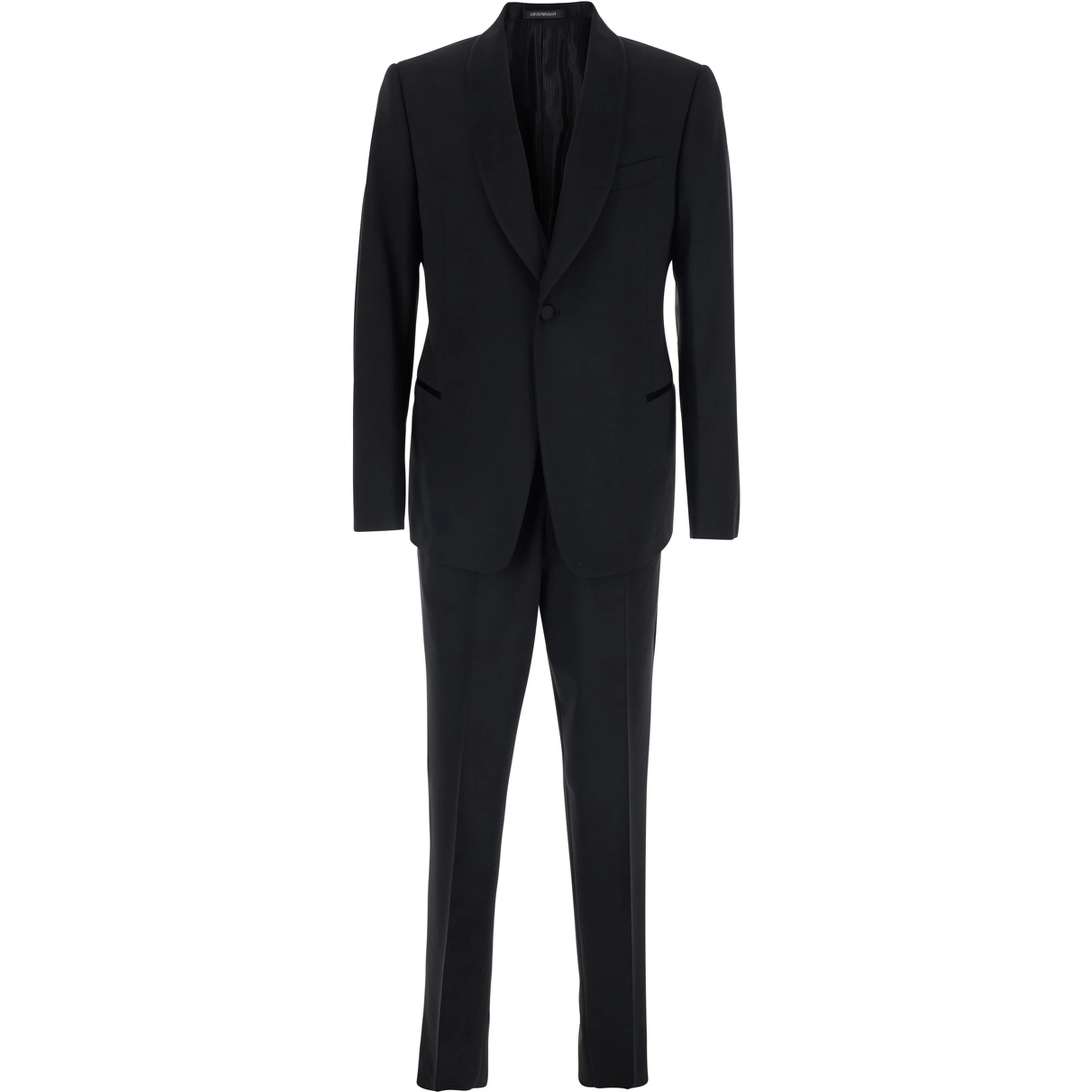 Black Single-breasted Suit with Shawl Lapel in Wool for Men