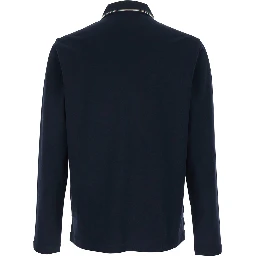 Blue Long Sleeve Polo with Front Logo in Cotton for Men