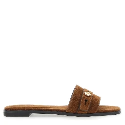 Romy Brown Sandals with Logo Plaque on the Front in Suede Woman