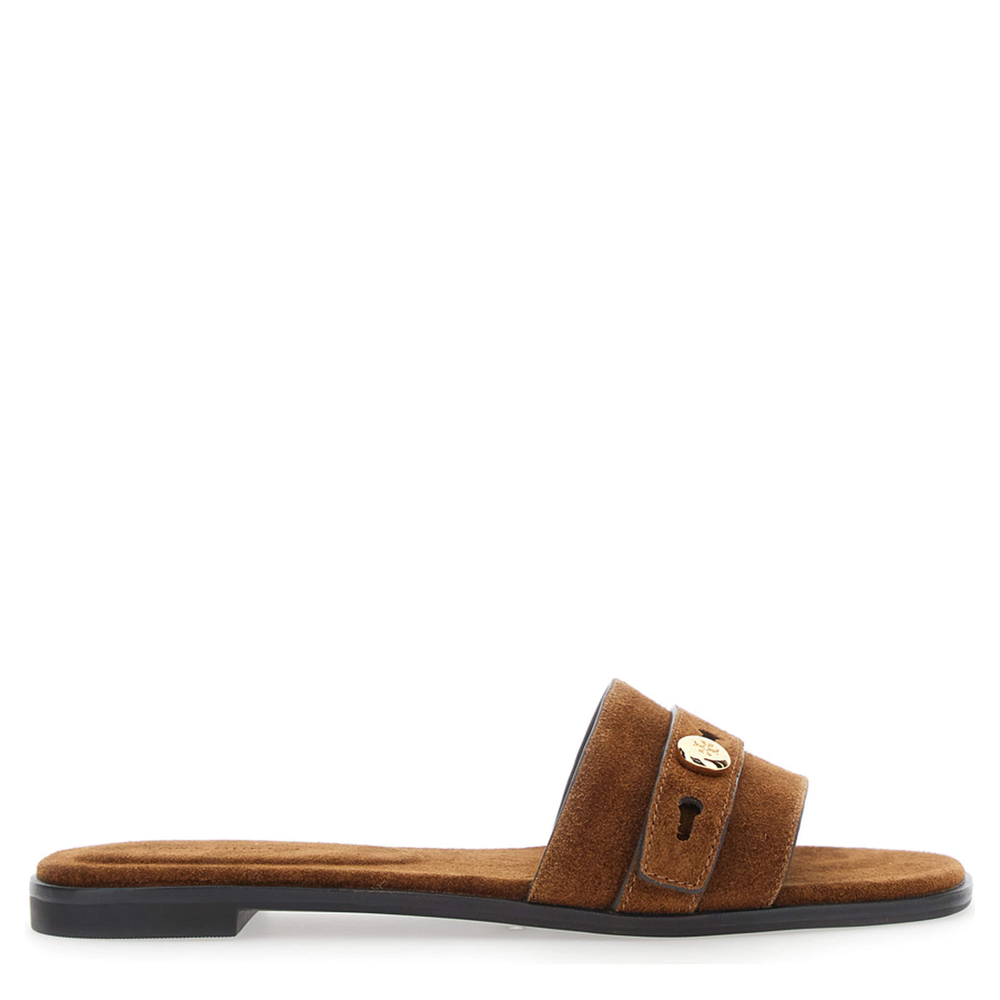Romy Brown Sandals with Logo Plaque on the Front in Suede Woman