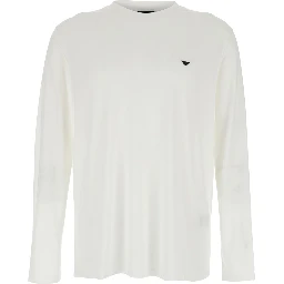 White Crew Neck T-Shirt with Logo Embroidery on the Front in Cotton Blend for Men