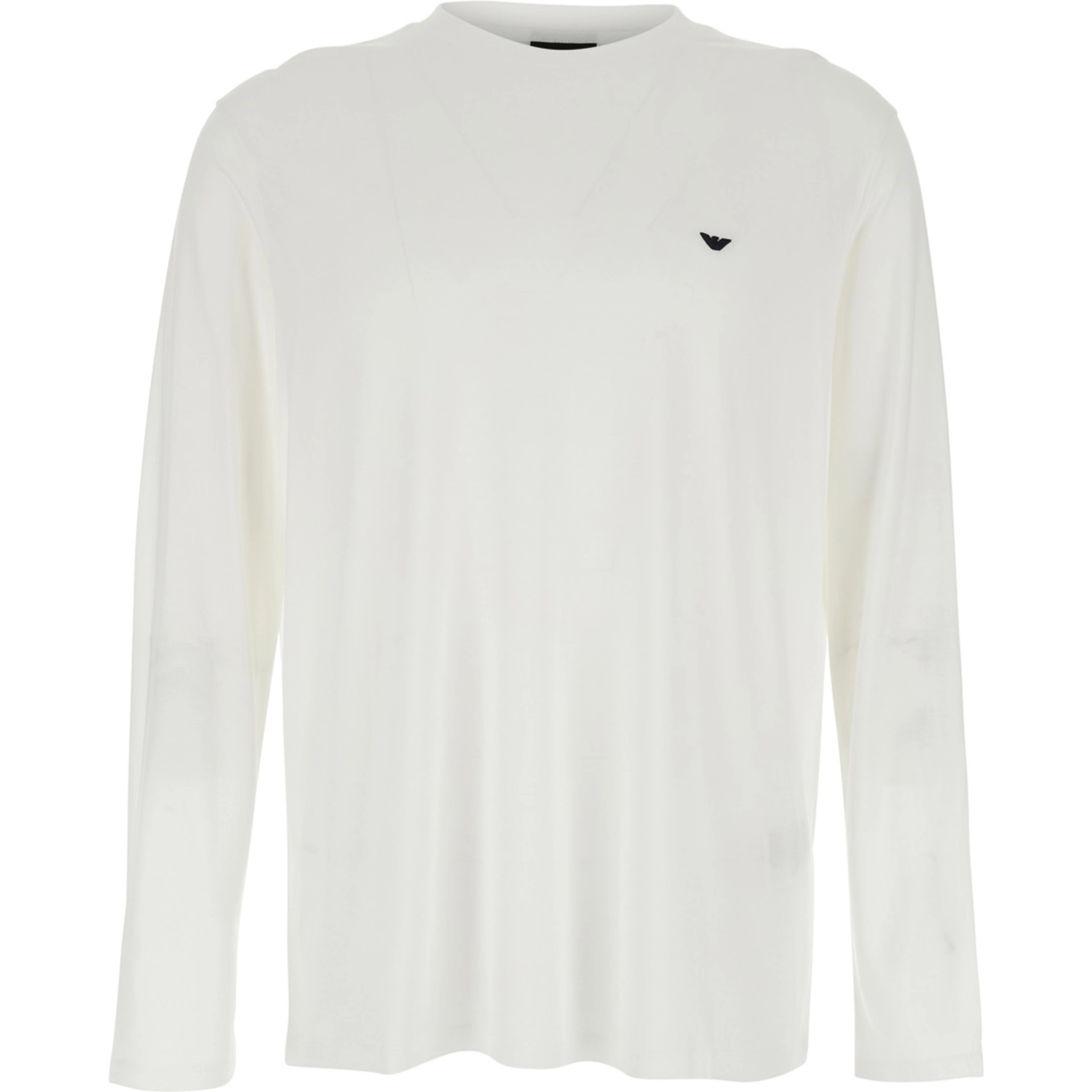 White Crew Neck T-Shirt with Logo Embroidery on the Front in Cotton Blend for Men