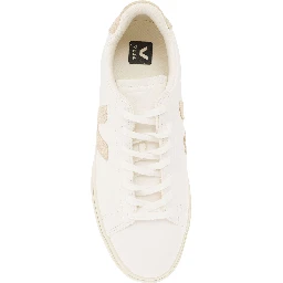 White and Beige Sneakers with Logo Details in Leather Man