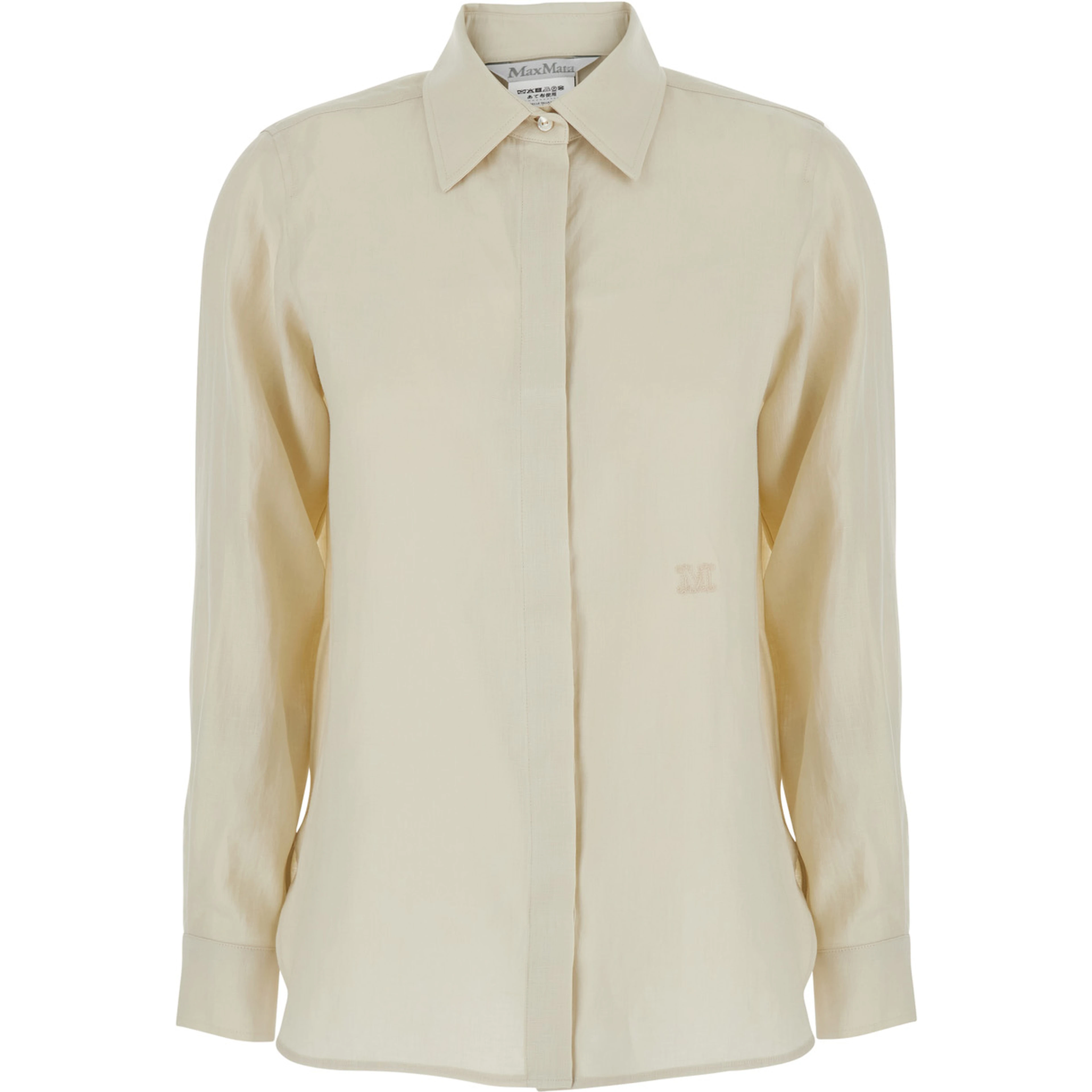 Beige Long-Sleeved Shirt with Classic Collar in Linen for Women