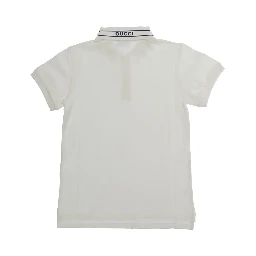 White Polo with Logo Lettering on the Collar in Cotton boy