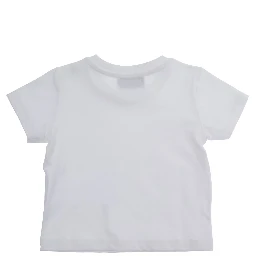 White Crew Neck T-Shirt with Front Print in Cotton Baby