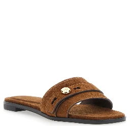 Romy Brown Sandals with Logo Plaque on the Front in Suede Woman
