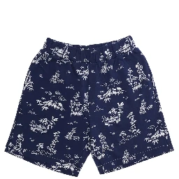 Blue Bermuda Shorts with All-Over Print and Logo Patch on the Back in Cotton Boy