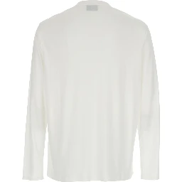 White Crew Neck T-Shirt with Logo Embroidery on the Front in Cotton Blend for Men