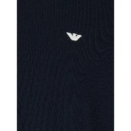 Blue Long Sleeve Polo with Front Logo in Cotton for Men
