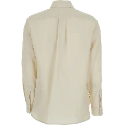 Beige Long-Sleeved Shirt with Classic Collar in Linen for Women