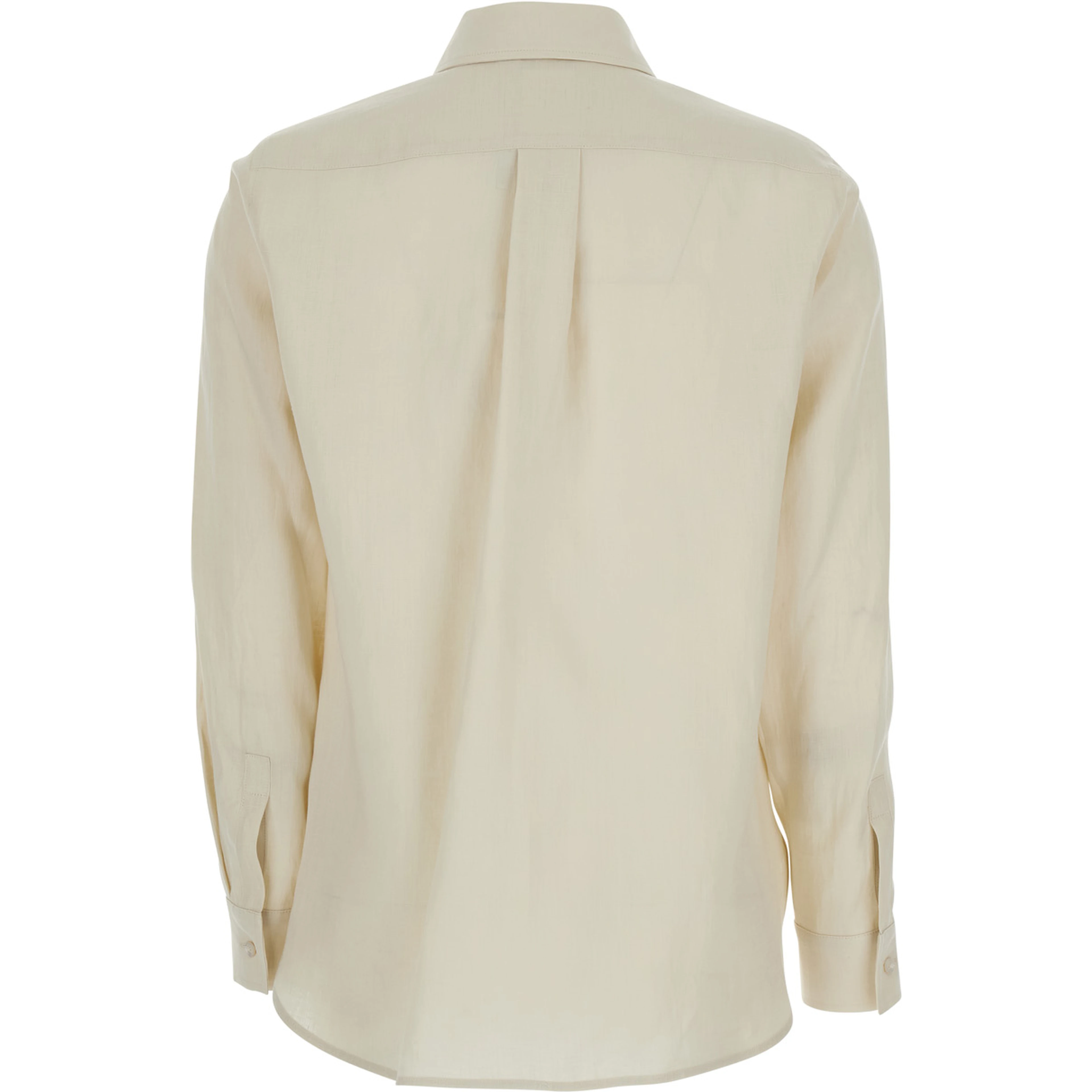 Beige Long-Sleeved Shirt with Classic Collar in Linen for Women