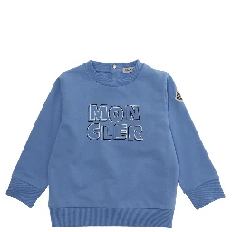 Light Blue Crewneck Sweatshirt with logo patch on the sleeve and maxi logo lettering on the front in cotton baby