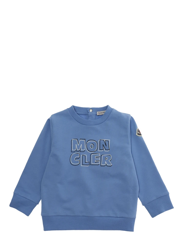 Light Blue Crewneck Sweatshirt with logo patch on the sleeve and maxi logo lettering on the front in cotton baby