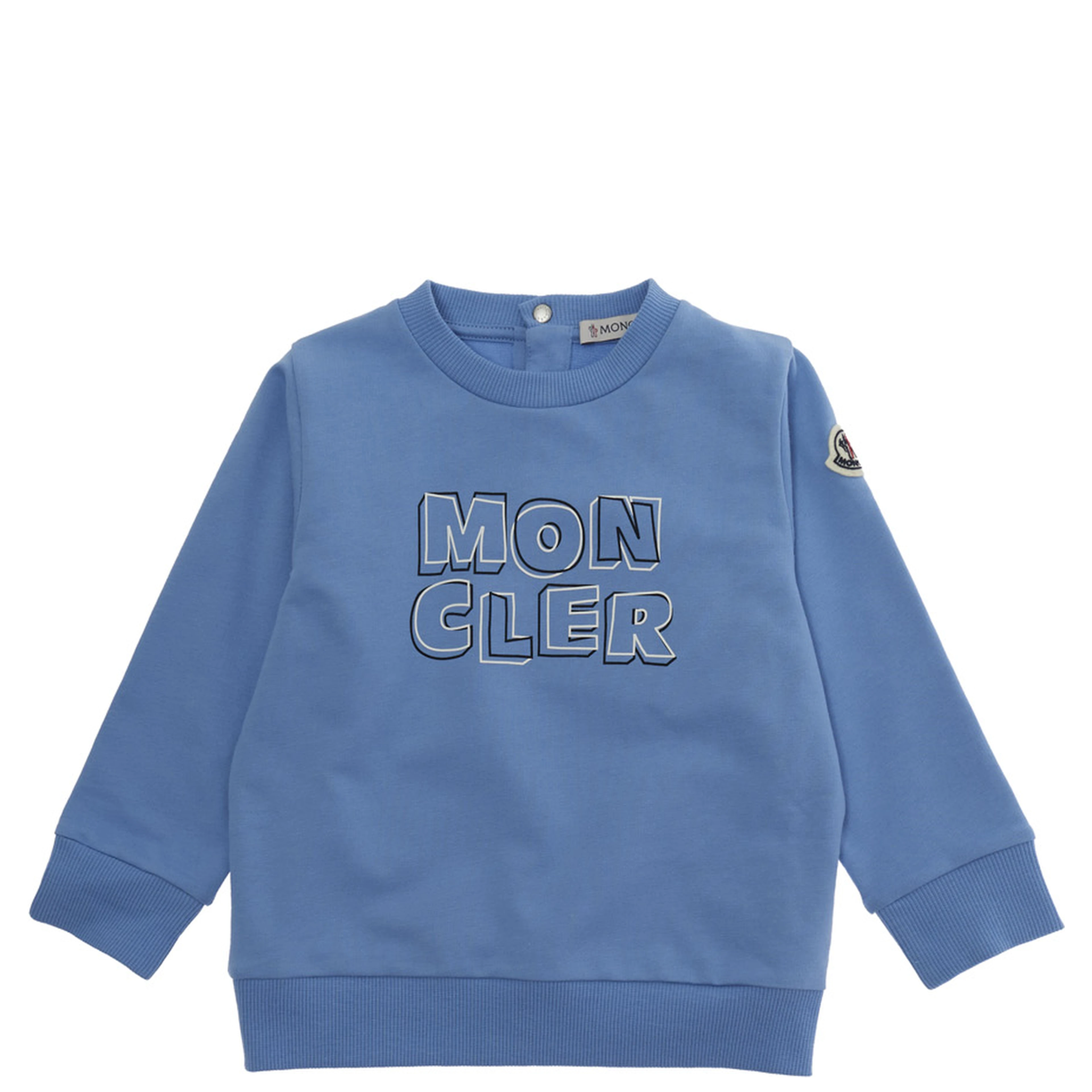 Light Blue Crewneck Sweatshirt with logo patch on the sleeve and maxi logo lettering on the front in cotton baby