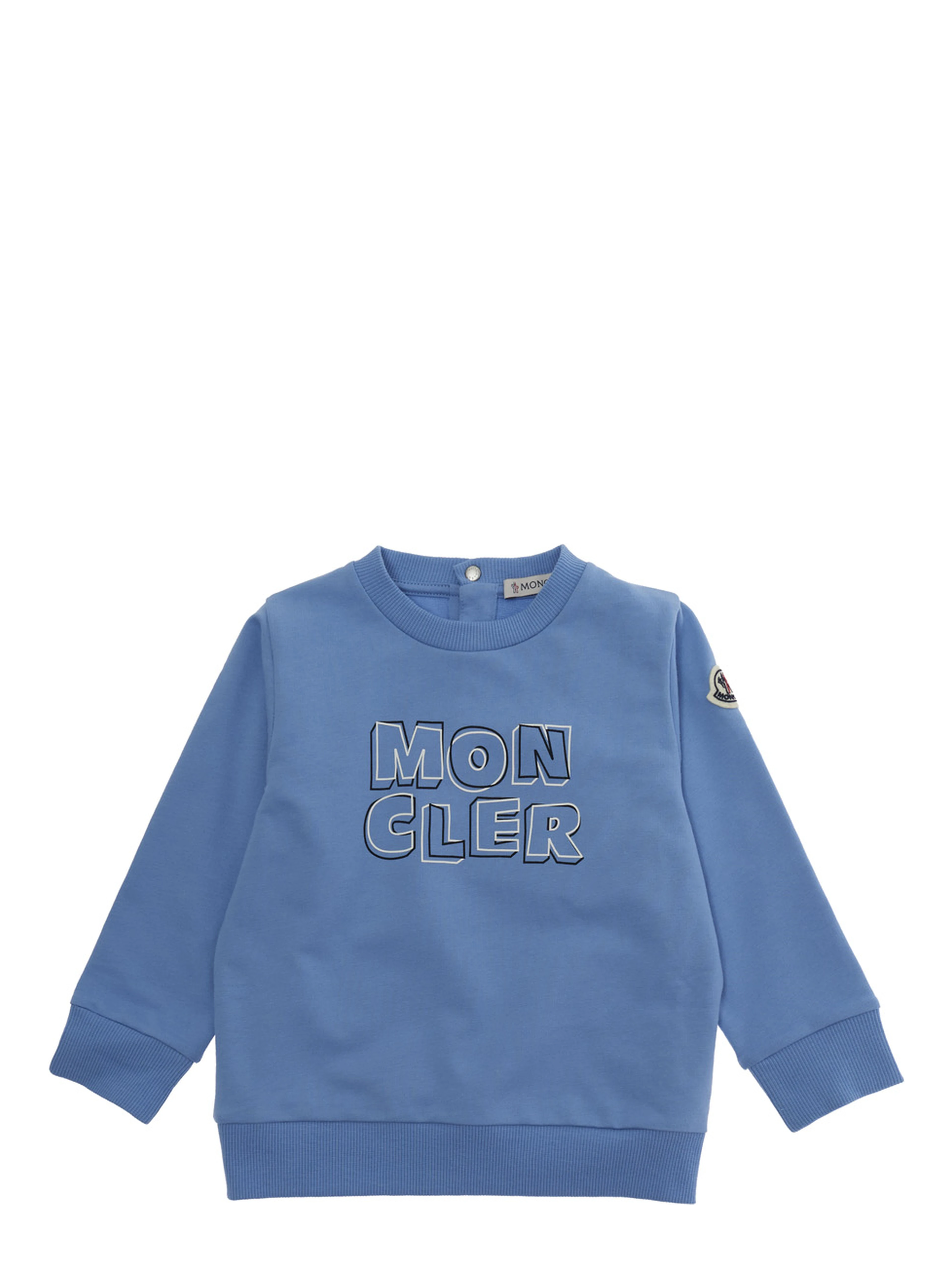 Light Blue Crewneck Sweatshirt with logo patch on the sleeve and maxi logo lettering on the front in cotton baby