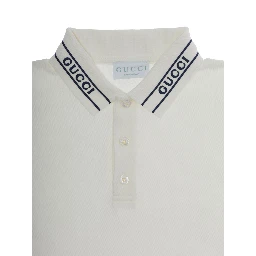 White Polo with Logo Lettering on the Collar in Cotton boy
