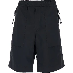 Black Bermuda Shorts with Elastic Waist and Logo Patch on the Back in Tech Fabric for Men