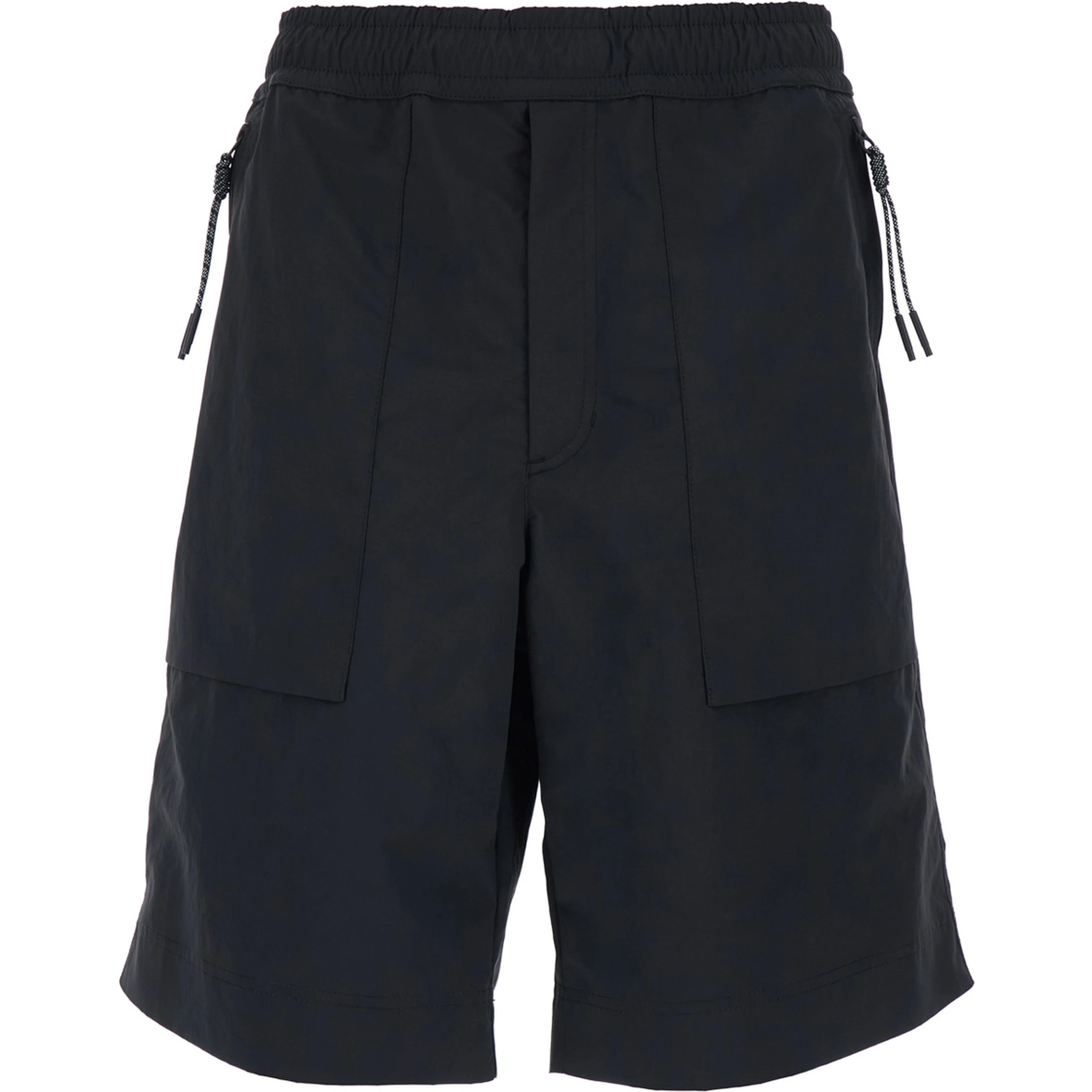 Black Bermuda Shorts with Elastic Waist and Logo Patch on the Back in Tech Fabric for Men