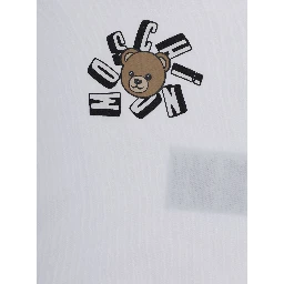 White Crew Neck T-Shirt with Front Print in Cotton Baby