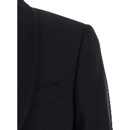 Black Single-breasted Suit with Shawl Lapel in Wool for Men