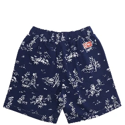 Blue Bermuda Shorts with All-Over Print and Logo Patch on the Back in Cotton Boy