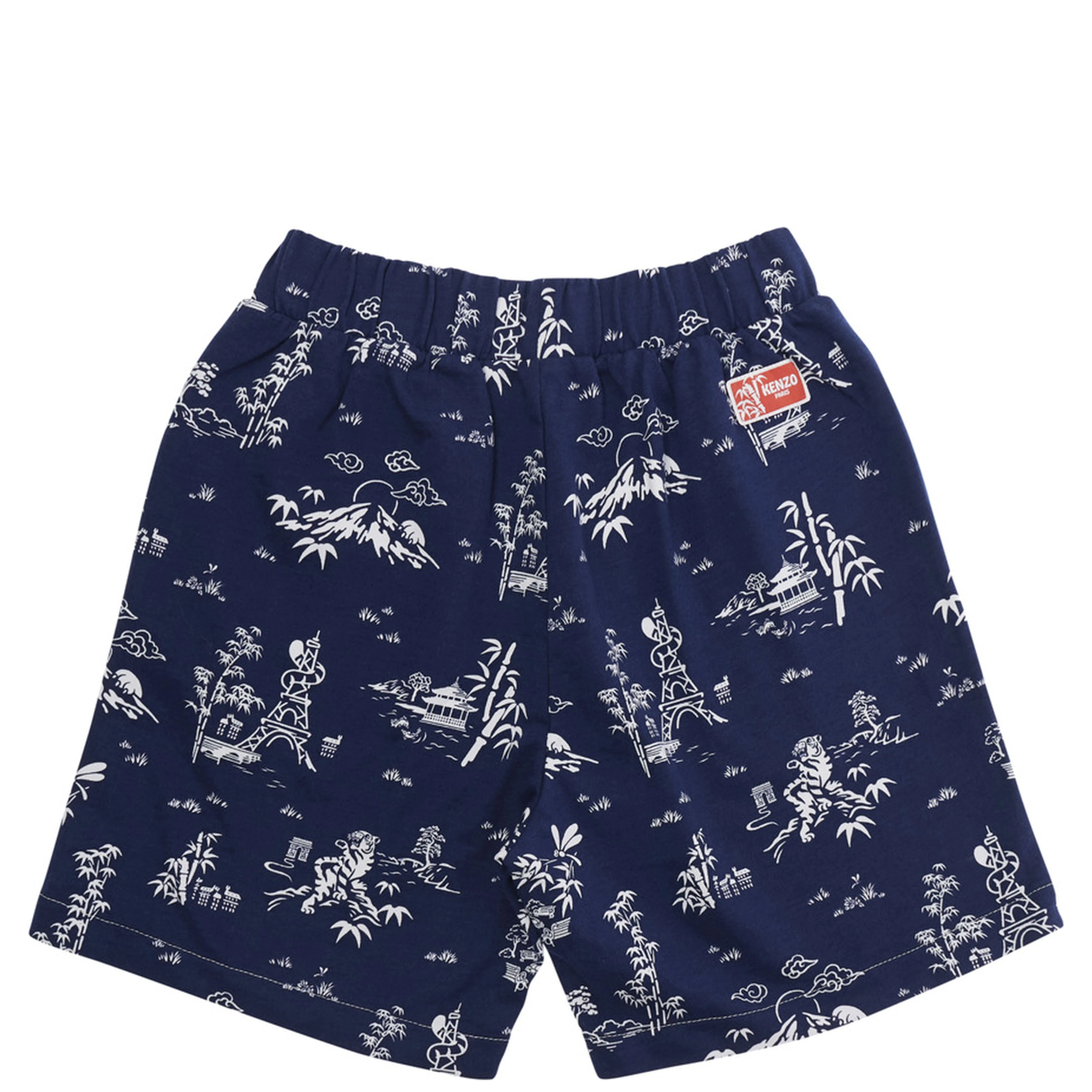 Blue Bermuda Shorts with All-Over Print and Logo Patch on the Back in Cotton Boy