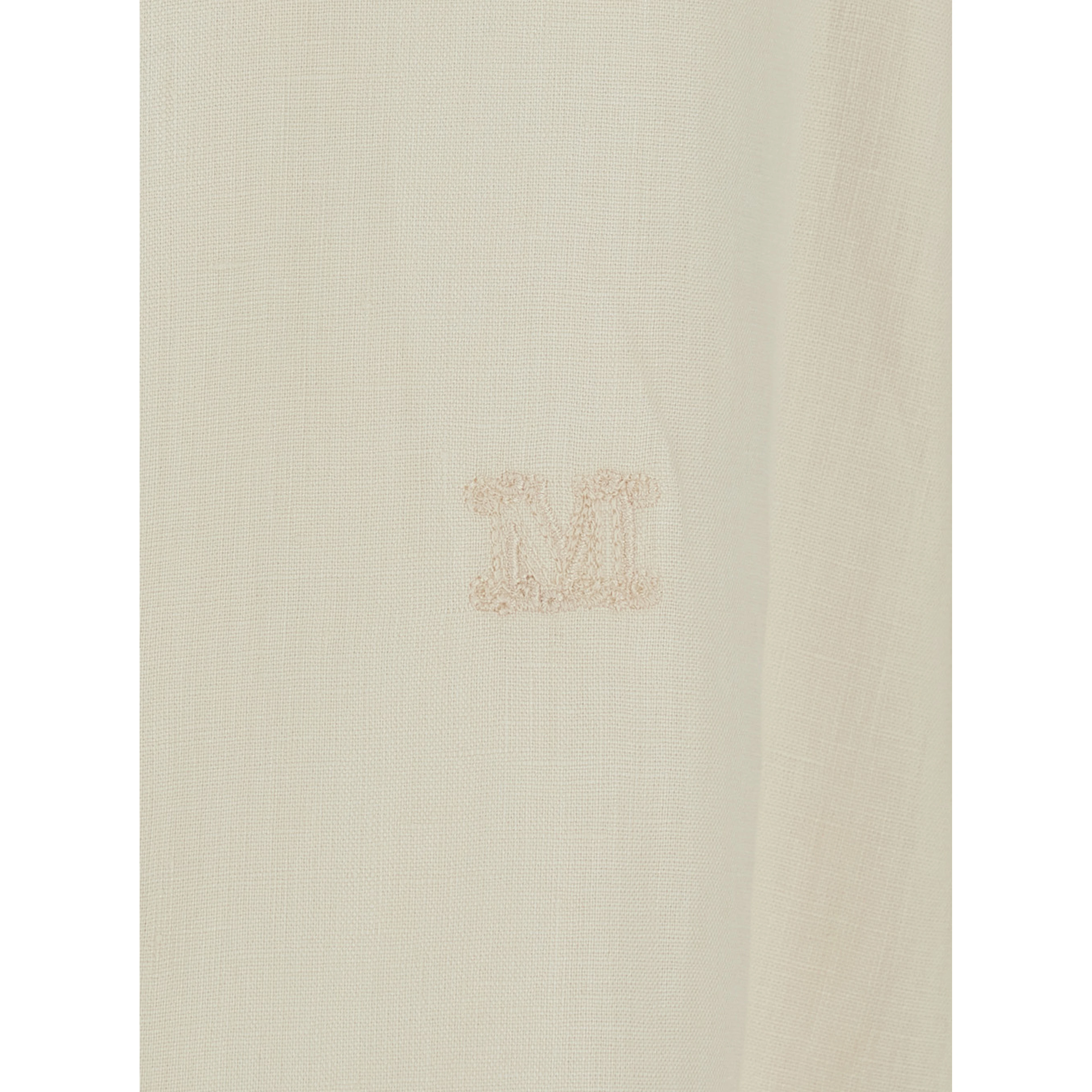 Beige Long-Sleeved Shirt with Classic Collar in Linen for Women