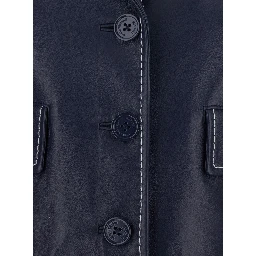 Blue Jacket with Notched Revers and Contrast Stitching in Leather Women