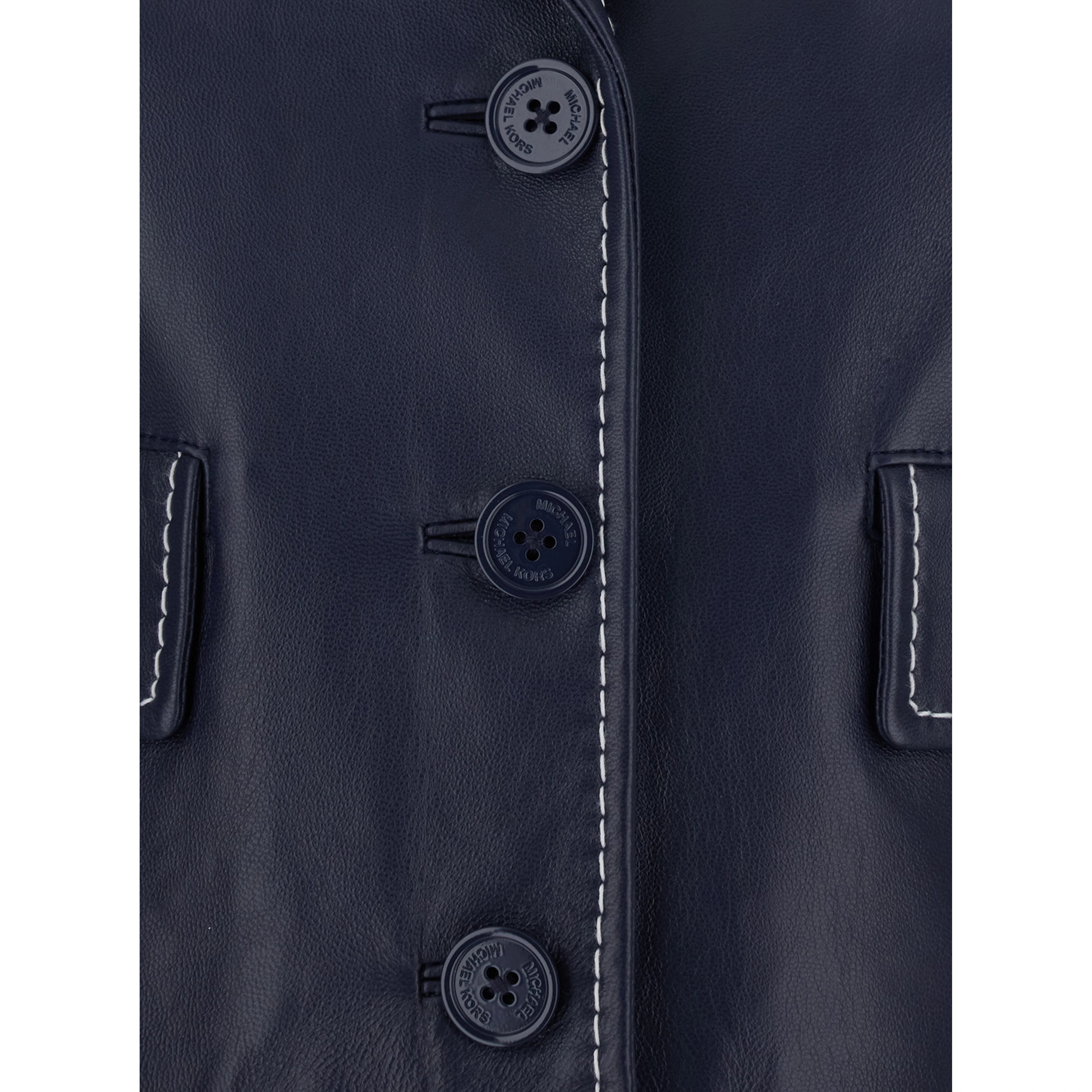 Blue Jacket with Notched Revers and Contrast Stitching in Leather Women